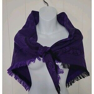 Vintage Glentex Japan Square Scarf Paisley Black Purple Fringed
